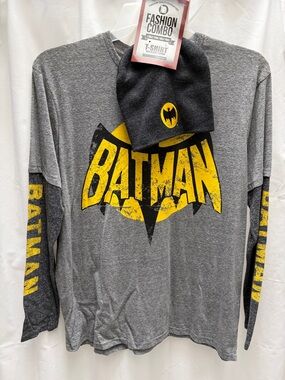 Men’s Batman crew neck long sleeve top with beanie sz L